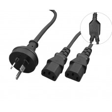 2 meter AU Plug to 2x IEC-C13 Y Split Cable (Black)
